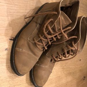 Brown tie up boots / booties. Ankle height
